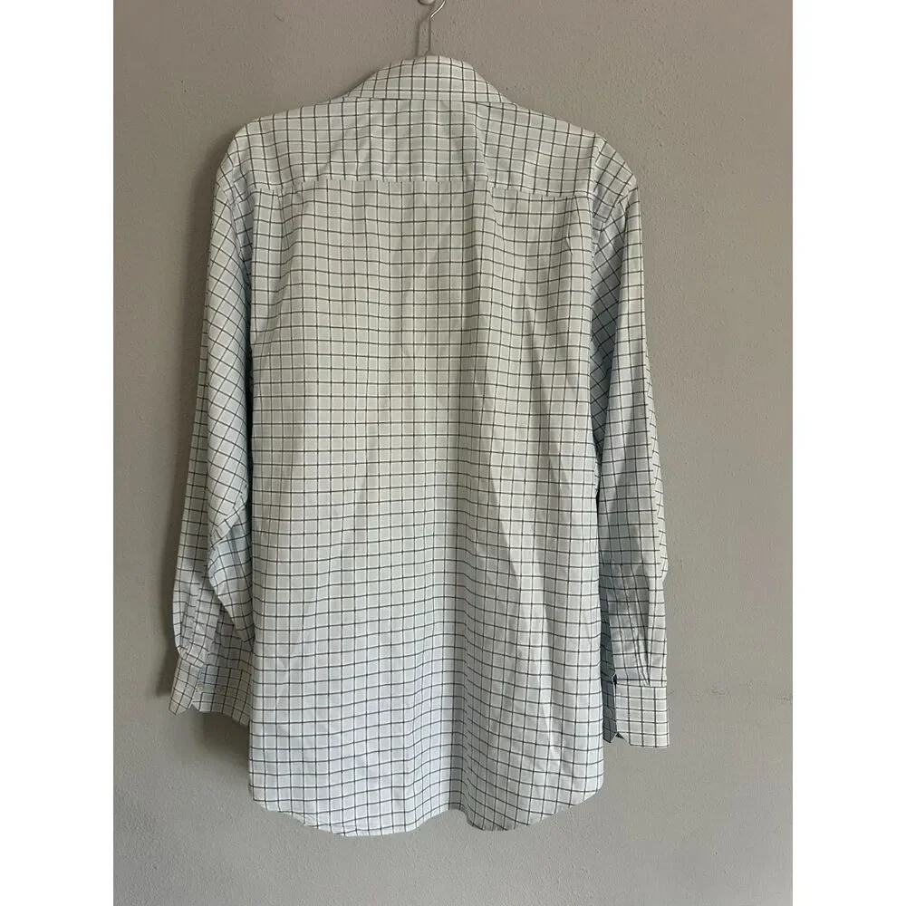 Vintage Banana Republic White Blue Windowpane Check Cotton Shirt Men's L 16-16.5
